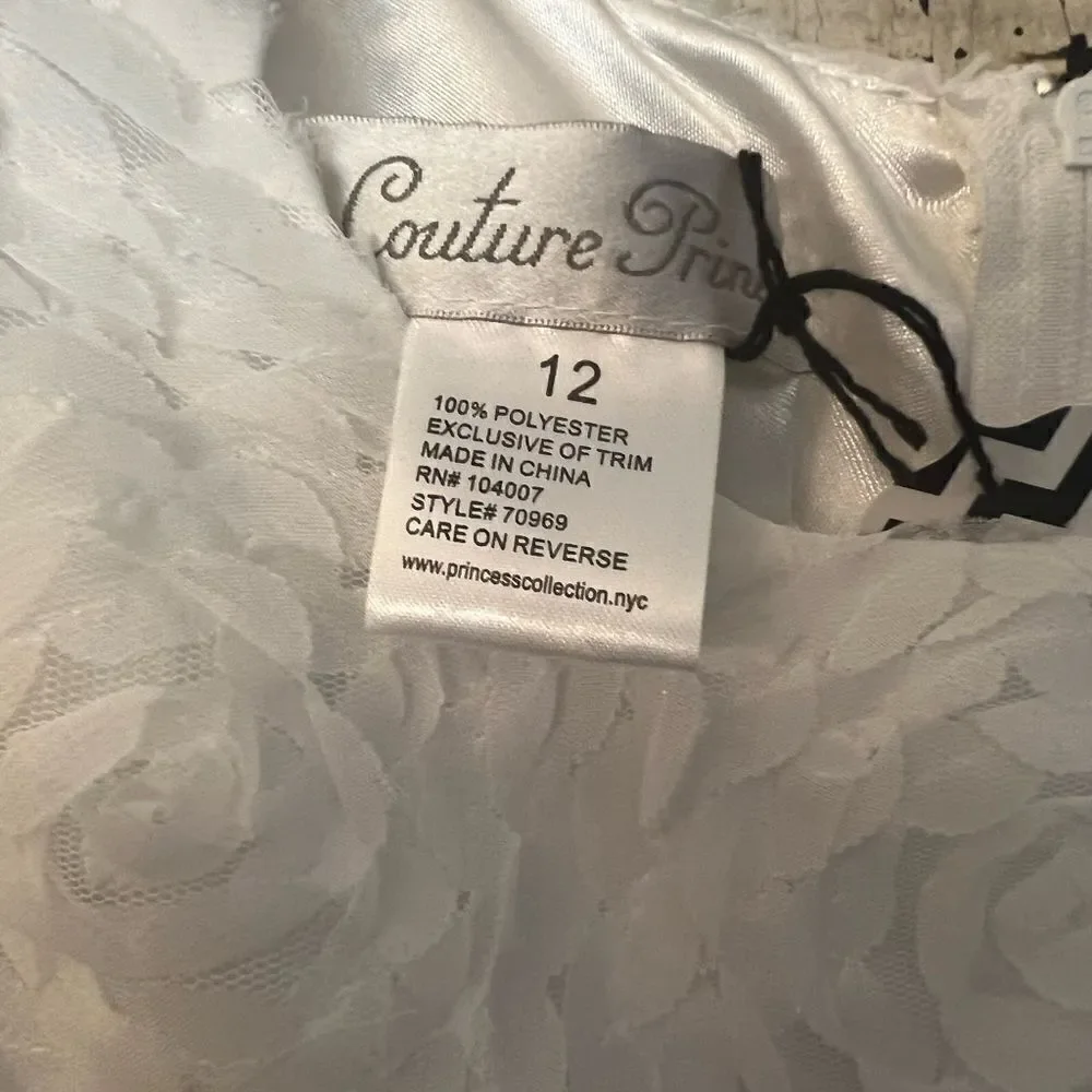 Beautiful Couture Princess Girls white occasion NWOT dress. Size 12.